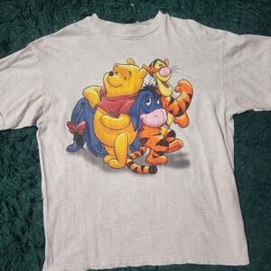 Vintage Winnie the Pooh Tigger Eeyore Disney Graphic Tee Gray